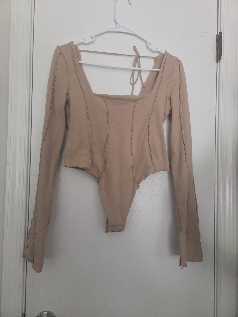 Oh Polly Neutral Long Sleeve Exposed Seam Bodysuit US 10
